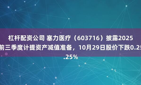 杠杆配资公司 塞力医疗（603716）披露2025年前三季度计提资产减值准备，10月29日股价下跌0.25%